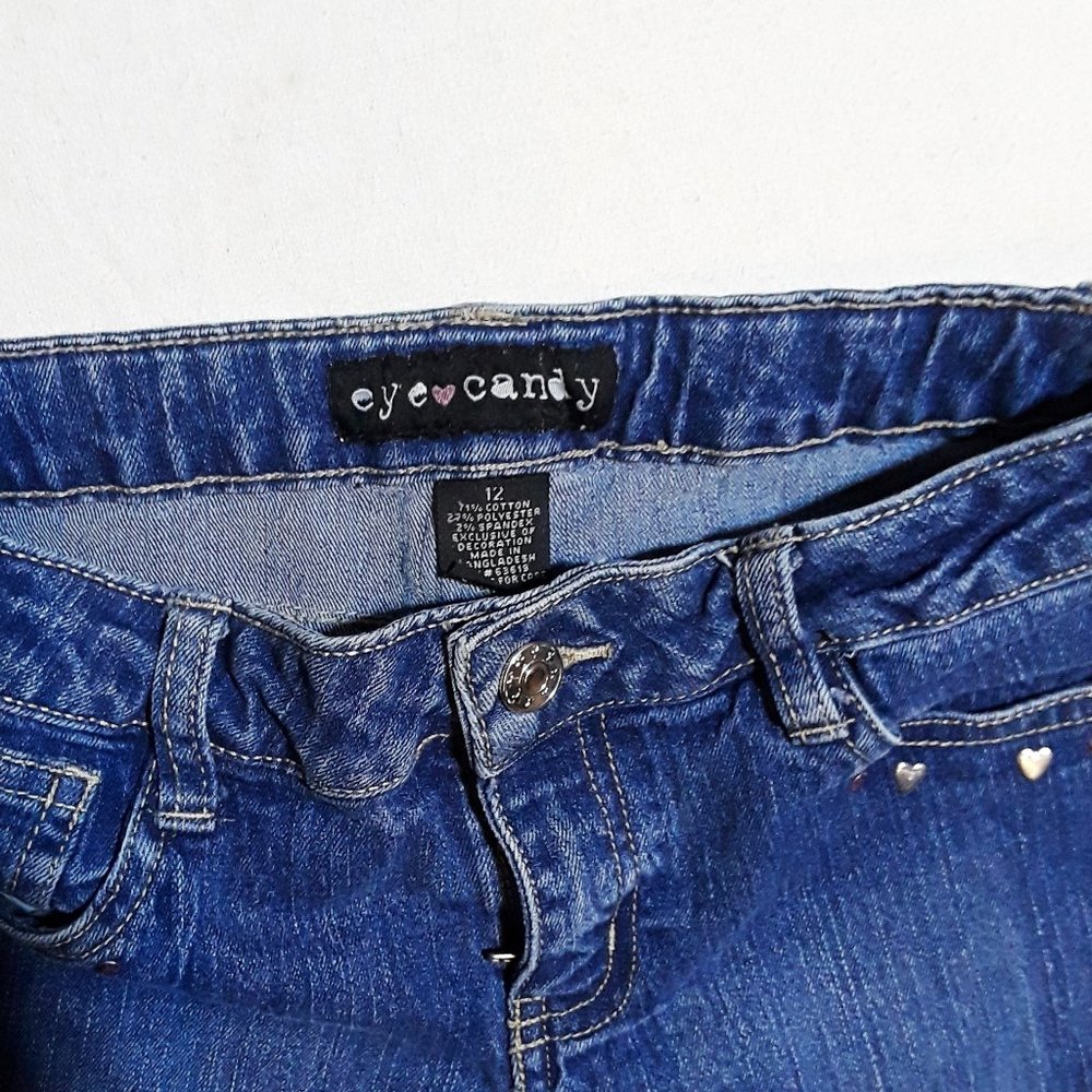 Eye Candy Heart Embellished Denim Jeans- Girls Sz 12 - Picture 6 of 6